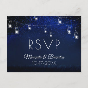Cartão Postal Azul Noite Prata Mason Jar String Luzes RSVP