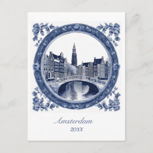 Cartão Postal Azul Personalizado Delft Amsterdam 
