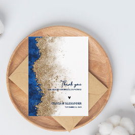 Cartão Postal Azul Real Dourado Luxo Formal Casamento Agradecime