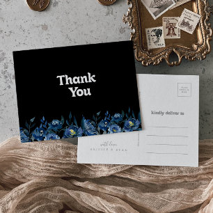 Cartão Postal Azul Royal Floral Agradecimento