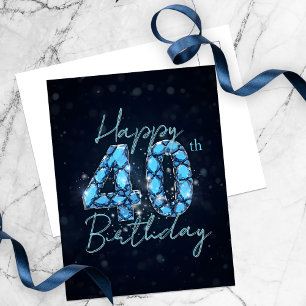 Cartão Postal Azul Safira Opulento e Preto Aniversário de 40 ano