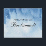 Cartão Postal Azul será minha dama de honra. Cor d'água moderna<br><div class="desc">A aquarela azul "Você será minha dama de honra?".</div>