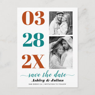 Cartão Postal Azul-teal e ferrugem dois Save the Date de foto