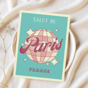 Cartão postal azul turquesa retrô vintage de Paris