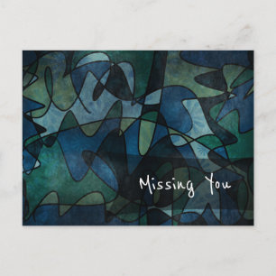 Cartão Postal Azul, Verde, Abstrato Teal Art "Missing You" (Sent