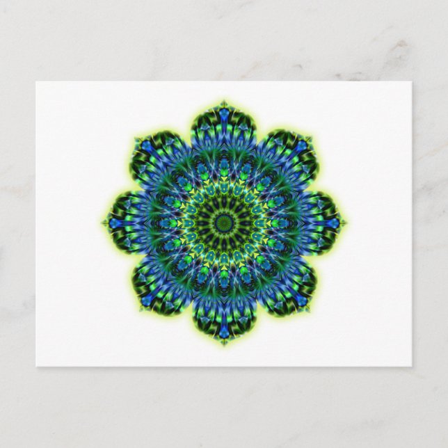 Cartão Postal Azul verde Mandala (Frente)