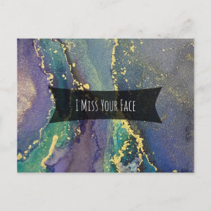 Cartão Postal Azul Verde Roxo e Dourado Abstrato Eu Sinto Sua Ca