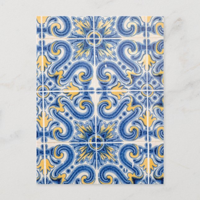 Cartão Postal Azulejo azul e amarelo, Portugal (Frente)