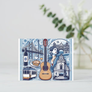 Cartão Postal Azulejo azul sobre Lisboa e cultura portuguesa