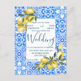 Cartão Postal Azulejo de Aquarela italiana com Lemon Wedding