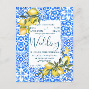 Cartão Postal Azulejo de Aquarela italiana com Lemon Wedding