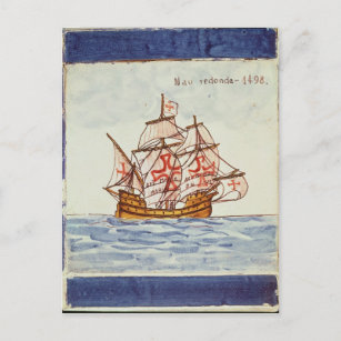 Cartão Postal Azulejo de Azulejos que descreve um navio, de