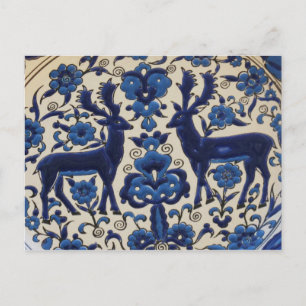 Cartão Postal Azulejo de Vintage de Veado Azul e Branco