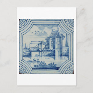 Cartão Postal Azulejo Delft mostrando uma ponte de levante sobre