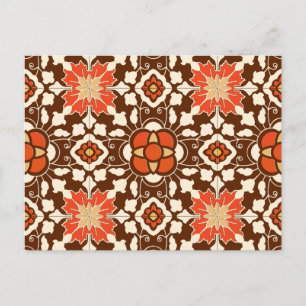 Cartão Postal Azulejo floral marroquino, castanho, ferrugem e be