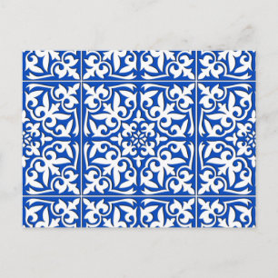 Cartão Postal Azulejo marroquino - azul de cobalto e branco