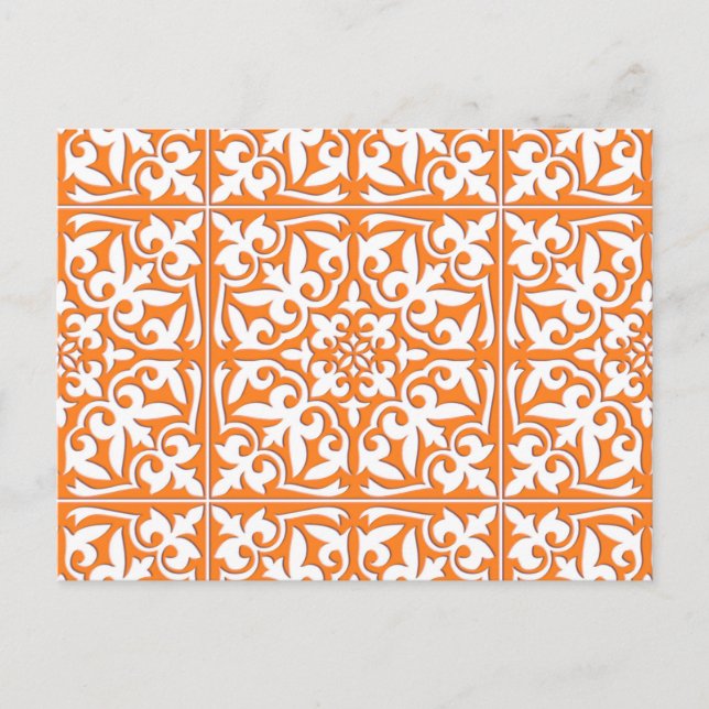 Cartão Postal Azulejo marroquino - cor de laranja e branco (Frente)