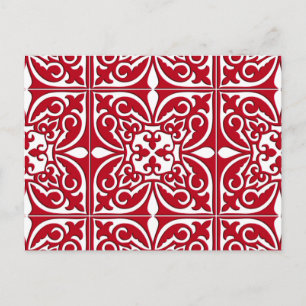 Cartão Postal Azulejo marroquino - vermelho escuro e branco