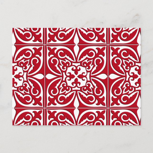 Cartão Postal Azulejo marroquino - vermelho escuro e branco (Frente)