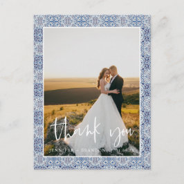 Cartão Postal Azulejos azuis Obrigado | Cartão-postal de casamen
