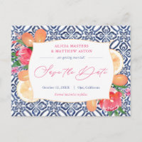 Azulejos Brancos Azuis Citrus Rosa Casamento Salva