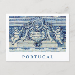 Cartão Postal Azulejos de paredes brancas e azuis portuguesas co