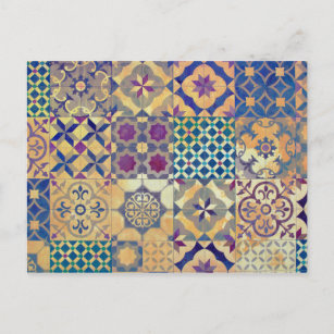 Cartão Postal Azulejos tradicionais Coloridos do Mediterrâneo e 