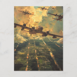 Cartão Postal B-24 Bombardeiro sobre a Pintura da Missão