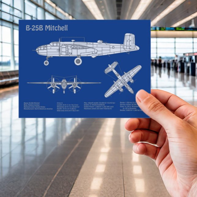 Cartão Postal B-25B Mitchell Doolittle - Airplane Blueprint ABD (Criador carregado)