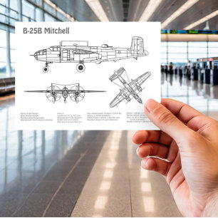 Cartão Postal B-25B Mitchell Doolittle - Airplane Blueprint BD