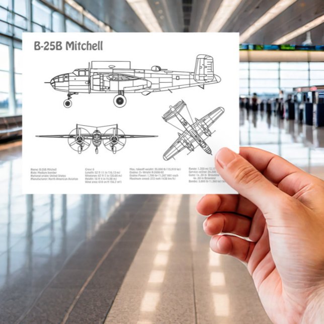 Cartão Postal B-25B Mitchell Doolittle - Airplane Blueprint BD (Criador carregado)