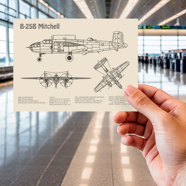 Cartão Postal B-25B Mitchell Doolittle - Avião Blueprint SD (Criador carregado)