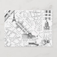 Cartão postal B&W do mapa antigo de Paris
