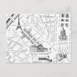 Cartão postal B&W do mapa antigo de Paris