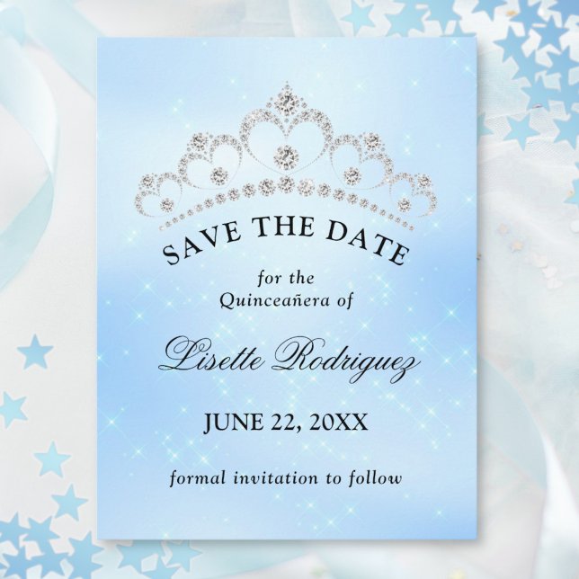 Cartão Postal Baby Blue Quinceanera Save The Date (Criador carregado)