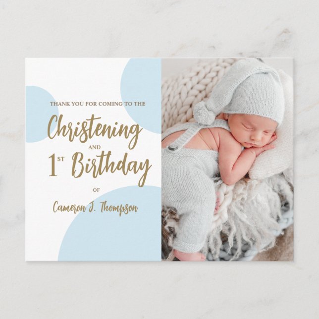 Cartão Postal Baby Boy Blue Photo Christening e primeiro anivers (Frente)