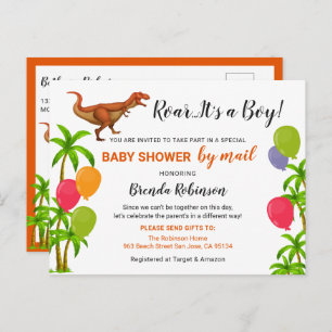 Cartão Postal Baby Boy Chá Por Mail Roar Jungle Dinossauro