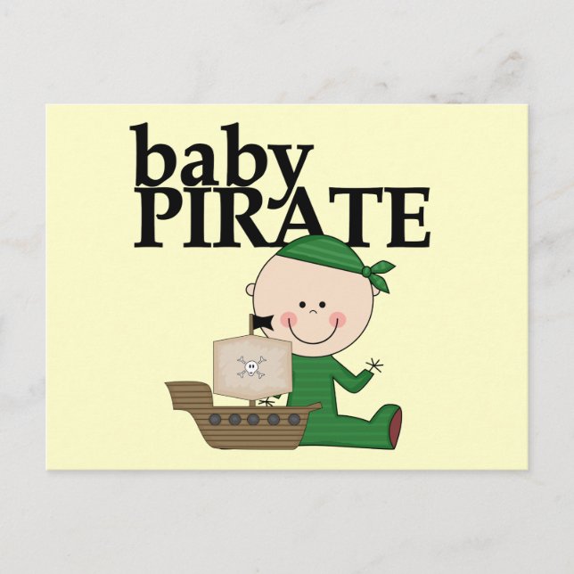 Cartão Postal Baby Boy Pirate com Camisetas de naves e presentes (Frente)