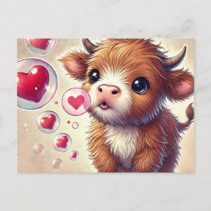 Cartão Postal Baby Highland Cow Namorados com Bolhas