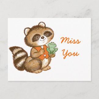 Cartão Postal Baby Raccoon em Orange Vest com Melhor Sapo Amigo