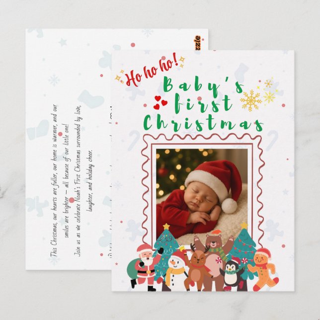 Cartão Postal Baby’s First Christmas Personalized  (Frente/Verso)