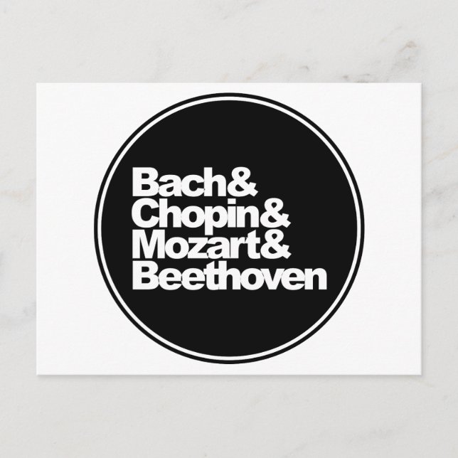 Cartão Postal Bach, Chopin e Mozart e Beethoven (Frente)