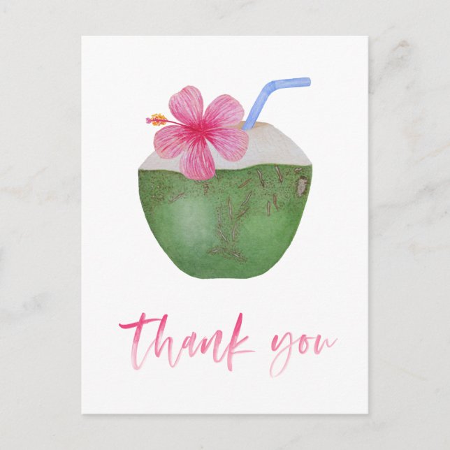 Cartão Postal Bachelorette Tropical Coconut Obrigado (Frente)