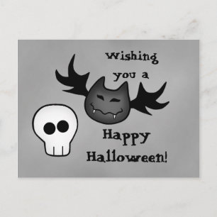 Cartão Postal Baco vampiro e crânio Feliz Halloween engraçado