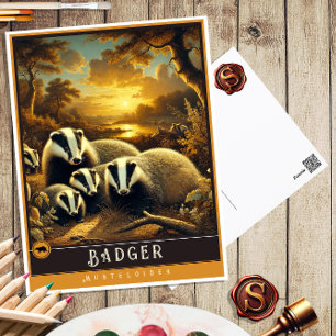 Cartão Postal Badger   Cartão-postal para animais de cunhagem fa