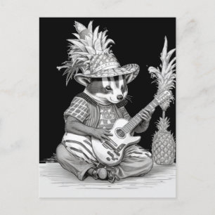 Cartão Postal Badger tocando violão com aniversário de abacaxi