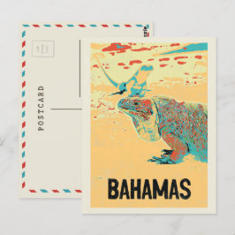 Cartão Postal Bahamas Carribean, Caribe típico Iguana Postca