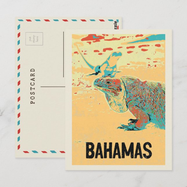 Cartão Postal Bahamas Carribean, Caribe típico Iguana Postca (Frente/Verso)