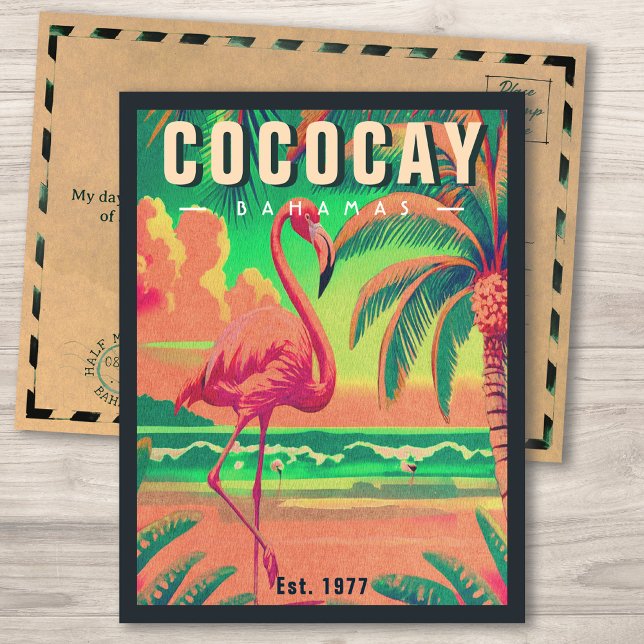 Cartão Postal Bahamas CocoCay Retro Flamingo Souvenir 1950 (Criador carregado)