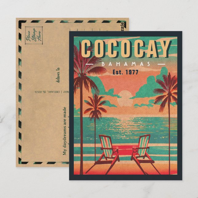 Cartão Postal Bahamas CocoCay Retro Sunset Souvenir 1950 (Frente/Verso)